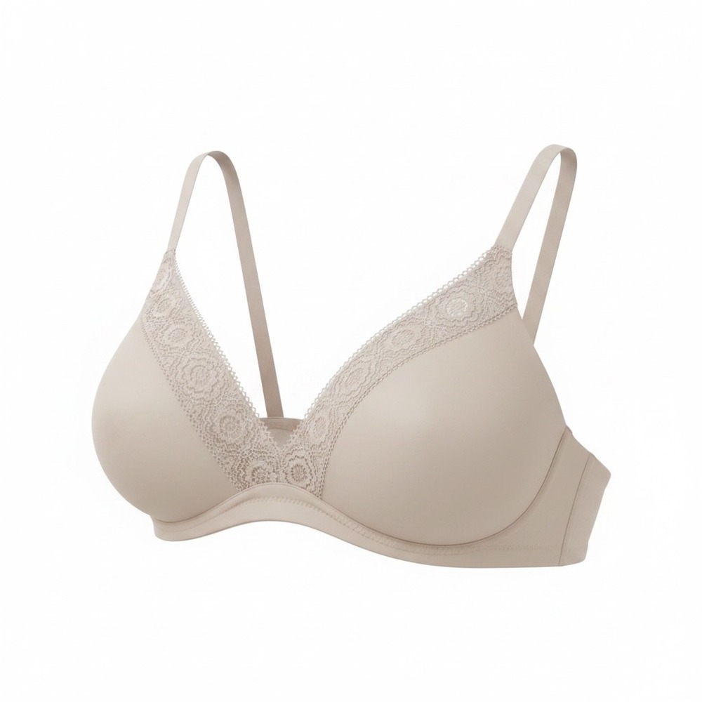 Aerie Wireless Lightly Padded Lace Trim Bra Taupe Nude 34AA 4102597363
